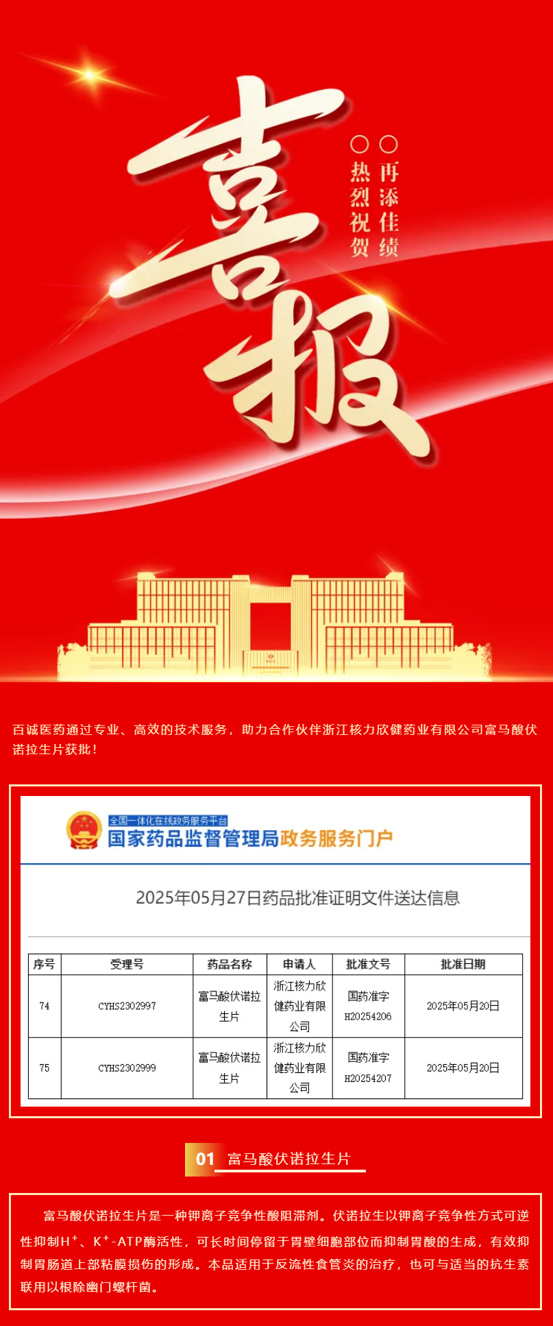 喜報！百誠醫(yī)藥助力合作伙伴富馬酸伏諾拉生片獲批！.png